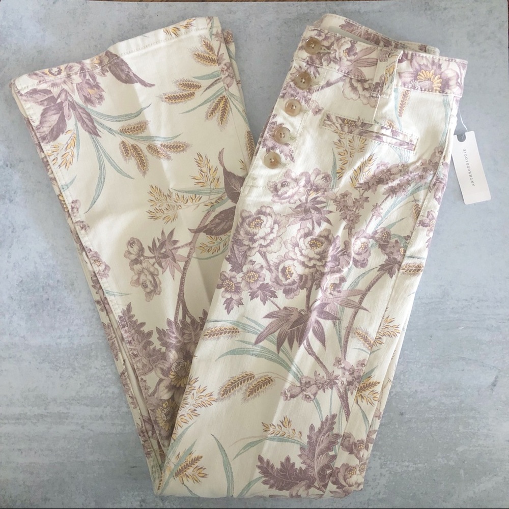Anthropologie Pilcro High Rise Bootcut Jeans Cream and Floral NEW